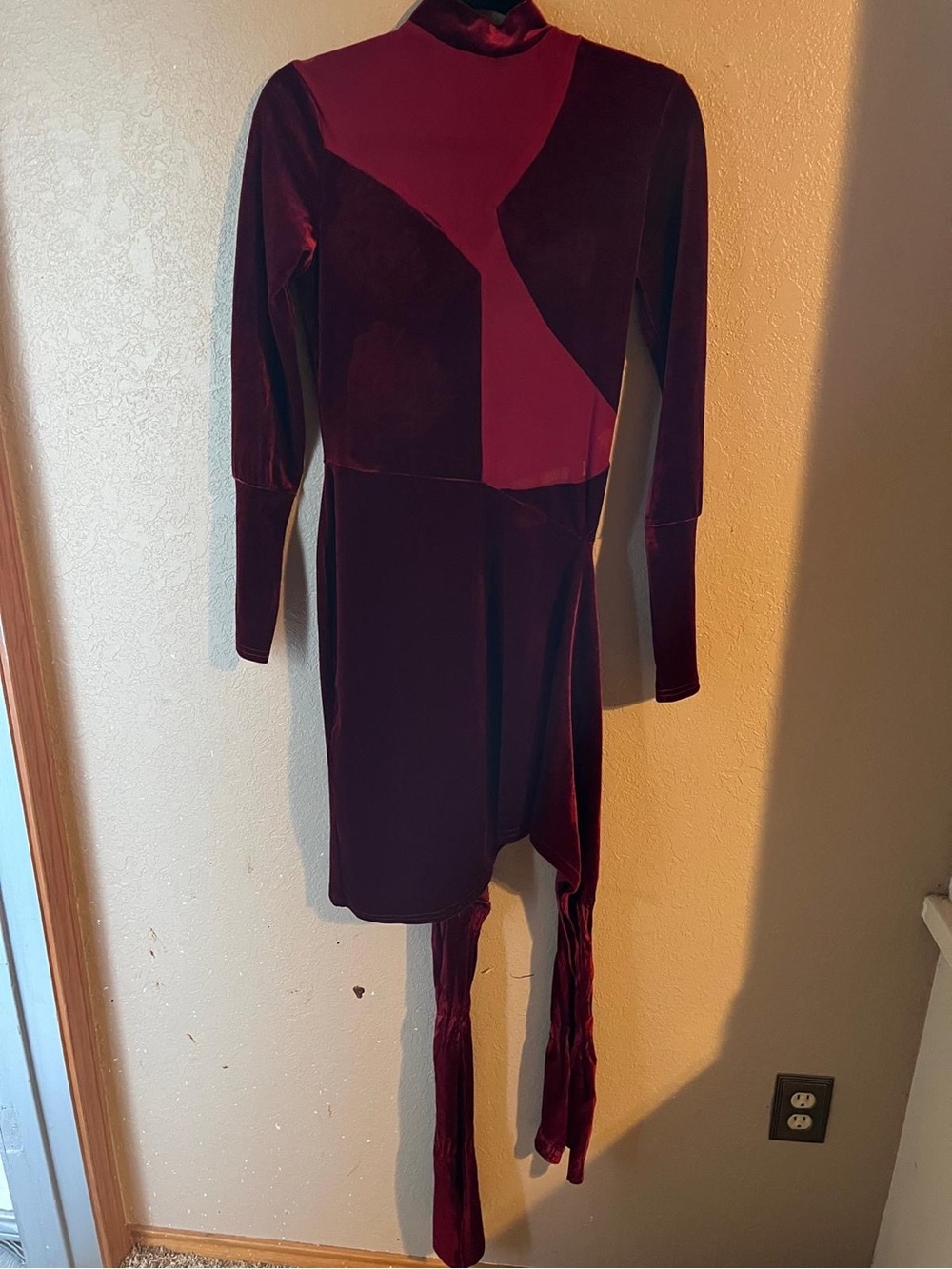 Women's Velvet Long-Sleeve Mini Dress in Burgundy